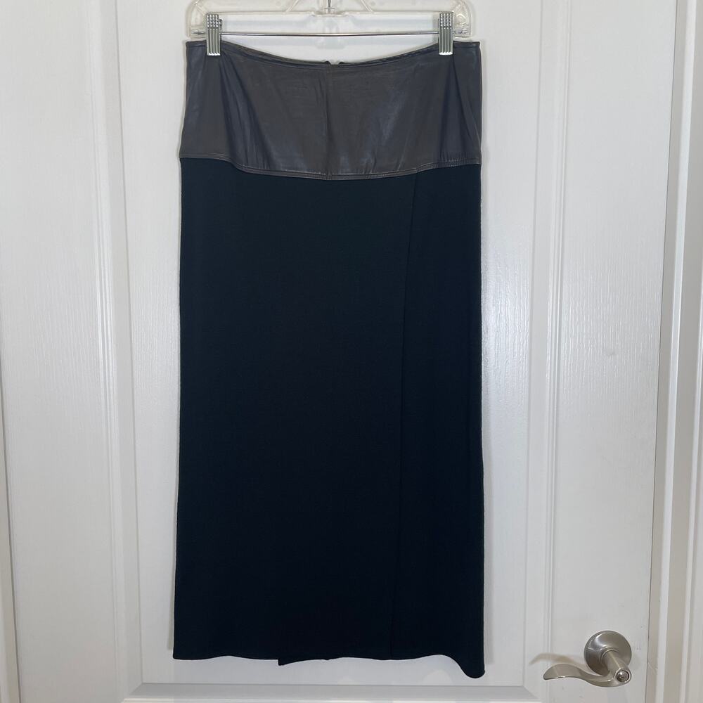 Vintage Liz Roberts Elliot Lamb‎ Leather and Wool Midi Skirt Wrap Black S 4/6